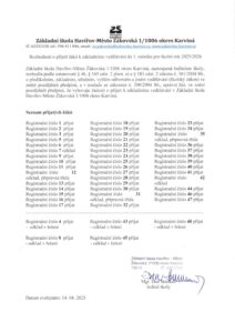 Seznam přijatých žáků - základní škola Žákovská