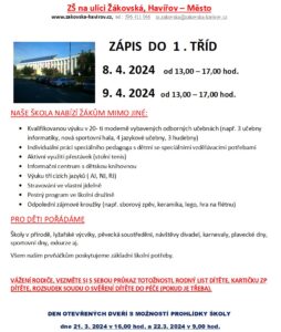 Zápis do 1. tříd - základní škola Žákovská