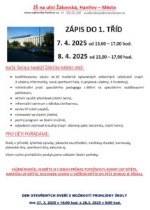 Zápis do 1. třídy - základní škola Žákovská
